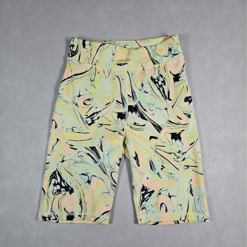Free People Movement Womens Yellow Watercolor Print Biker Shorts Size Small